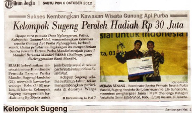 Kelompok Sugeng Peroleh Hadiah 30 Juta 6 Oktober 2012 - Menang Wirausaha Sosial bank Mandiri